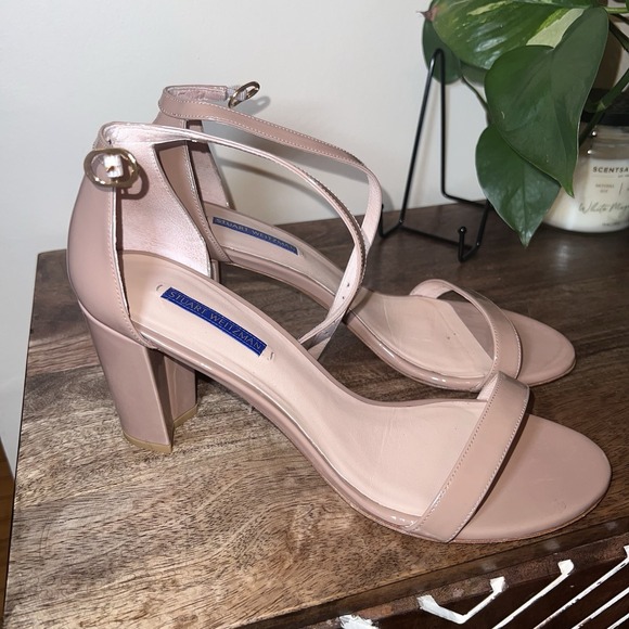 Stuart Weitzman Nudistcurve 75 3" Block Heel Sandal Size‎ 11.5 M Patent Leather - Picture 1 of 6